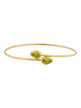 14Kt Yellow Gold Plated Emerald Round Bezel Bangle Bracelet